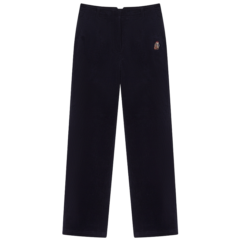 女休闲裤小熊女装冬装简约通勤空气洗灯芯绒高腰直筒裤休闲裤