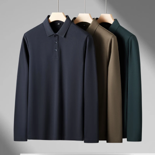 富绅 桑蚕丝厚款保暖长袖POLO衫