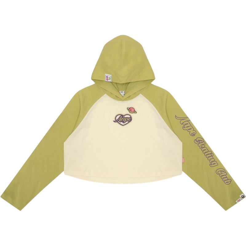 Aape女装春夏猿颜星球徽章爱心刺绣连帽短款长袖T恤1502XXM