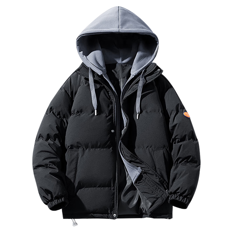 GLM森马集团品牌棉服男秋冬季连帽百搭韩版假两件棉服男装袄子外套 黑色 3XL（155斤-170斤）