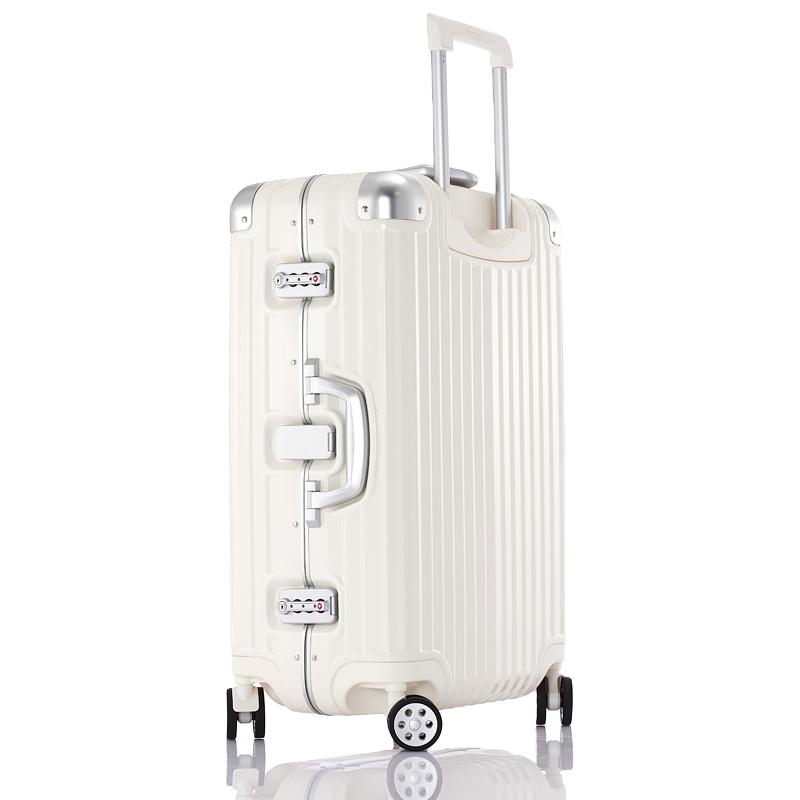 OCCA新款纯PC旅行箱女铝镁合金包角拉杆箱万向轮奶咖色行李箱子 奶咖 25英寸现货