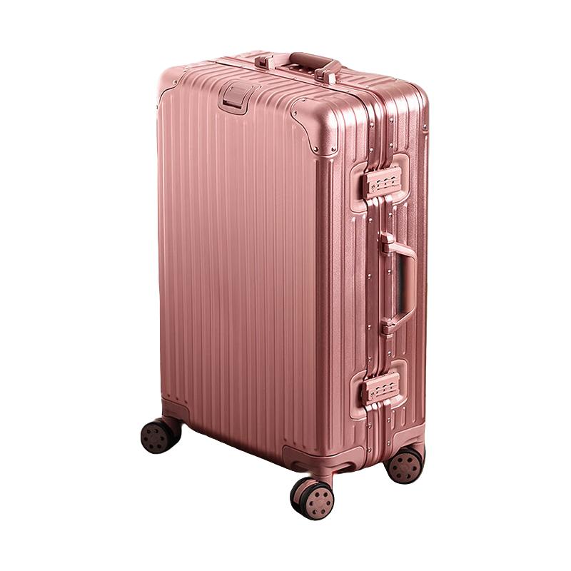 EAZZ行李箱铝框拉杆箱万向轮旅行箱男女学生密码箱结婚登机箱箱子皮箱 （超轻耐摔拉链-可挂包）银色 20寸 玫瑰金 22寸