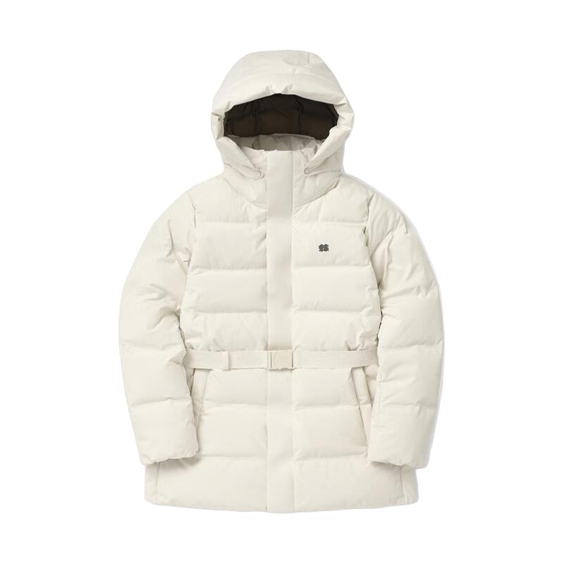 可隆 KOLON SPORT羽绒服女士冬季中长款束腰户外戈尔防风防泼水保暖鹅绒服女装 象牙色 90