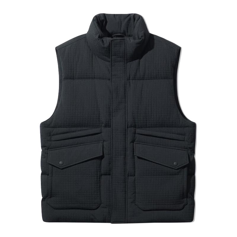 卡宾男装90鸭绒羽绒马甲格子肌理外套保暖 煤黑色 M