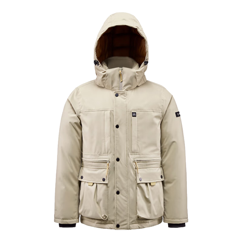 君羽辕辙羽绒服700蓬白鹅绒服时尚休闲男保暖服工装款鹅绒夹克SA62011 浅棕 2XL【白鹅绒180克】