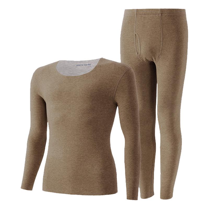 皮尔卡丹羊毛保暖套装男女无痕自由裁加厚款圆领