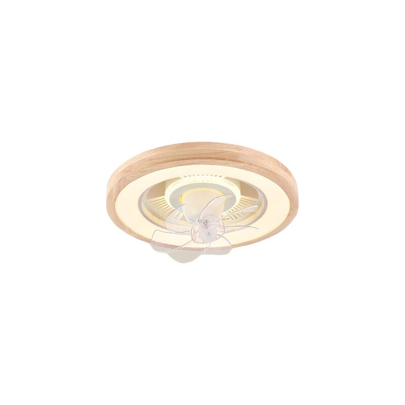 明灯汇北欧实木卧室智能摇头风扇吸顶灯客厅餐厅家用日式超薄隐形电扇灯 摇头1601A原木色500大+变光遥控