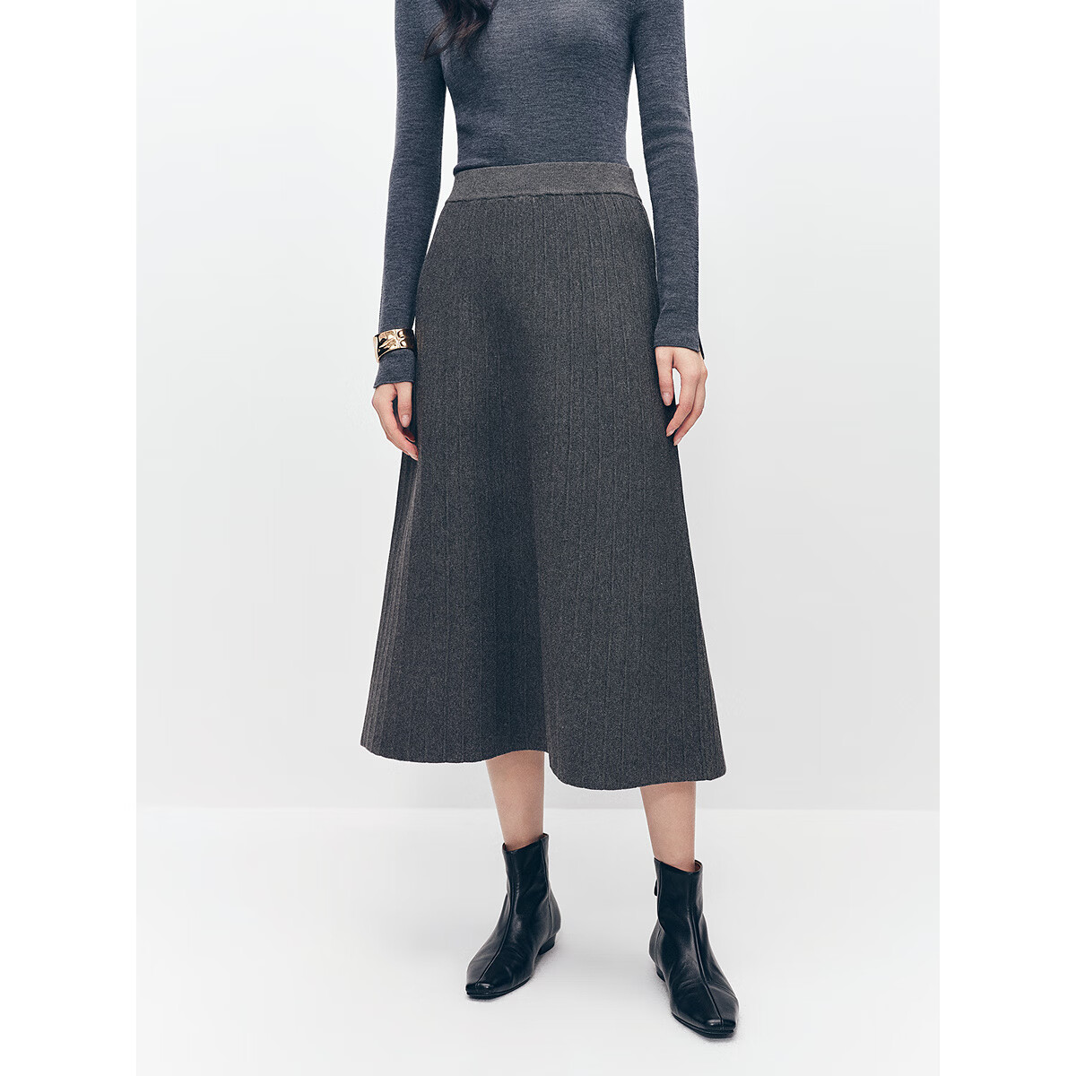 太平鸟女装半身裙女士贴肤直筒中长款冬季韩版气质裙子 灰色 XL