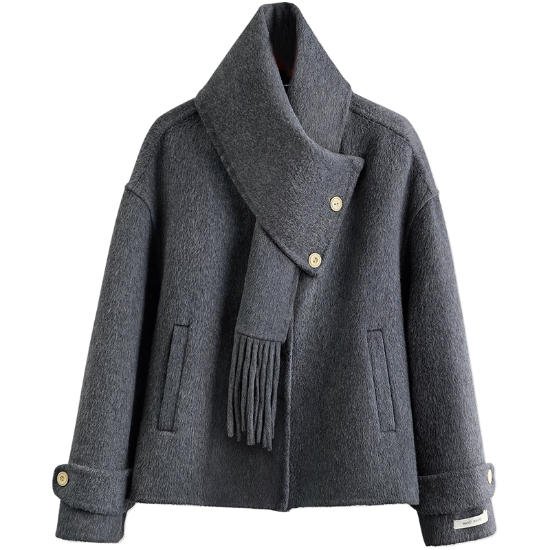 丝柏舍绵羊毛宽松双面呢外套女2025秋装韩版气质长袖上衣 M