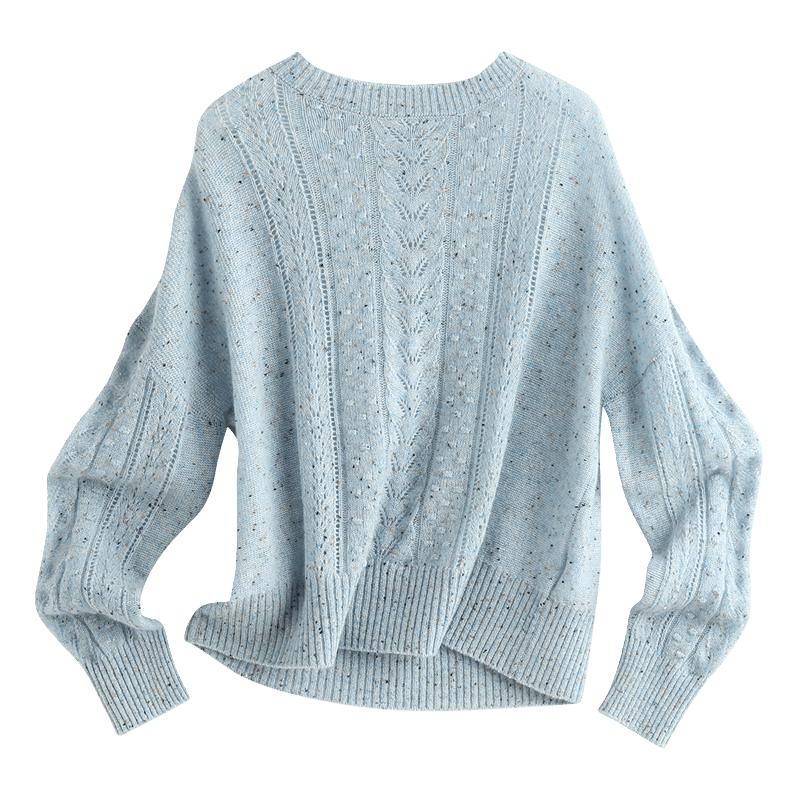 100%山羊绒】秋季镂空绞花设计淑女宽松气质针织羊绒衫女