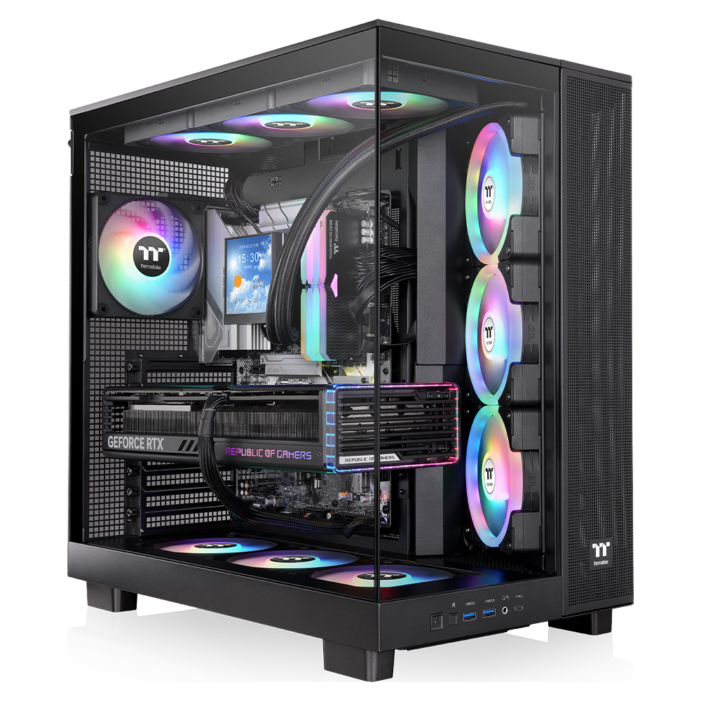 Thermaltake（Tt）钢影透EX Ultra 海景房机箱 电脑主机 黑色（标配360联排风扇/ATX主板/Type-c/支持360水冷）