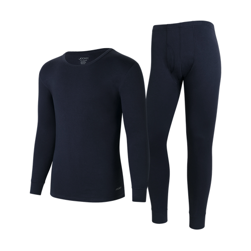 秋冬纯棉男士薄款圆领套头秋衣秋裤保暖套装 S 深藏青