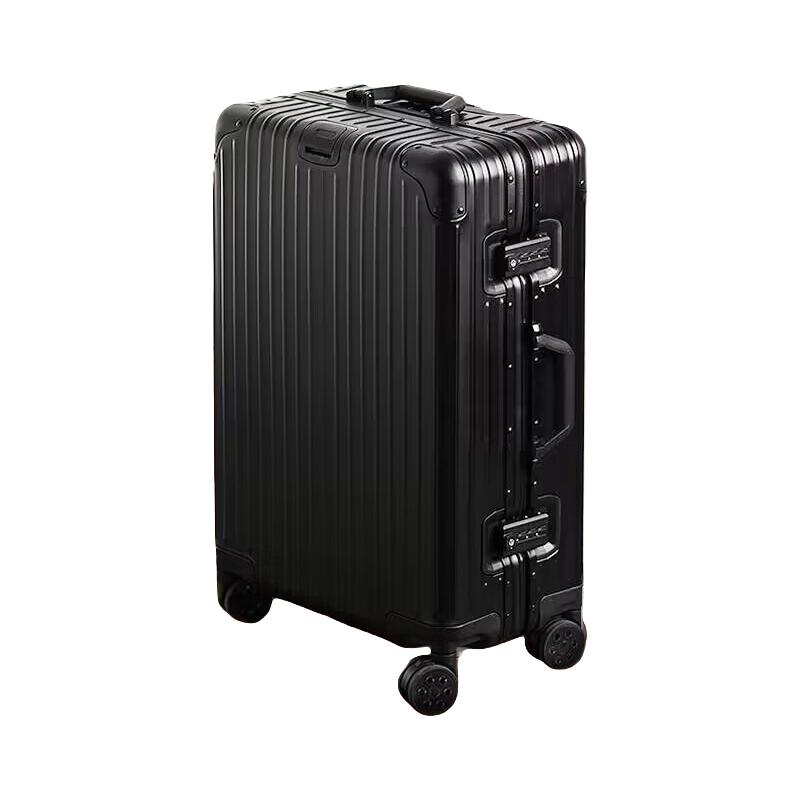 EAZZ行李箱铝框拉杆箱万向轮旅行箱男女学生密码箱结婚登机箱箱子皮箱 （超轻耐摔拉链-可挂包）银色 20寸 黑色 22寸