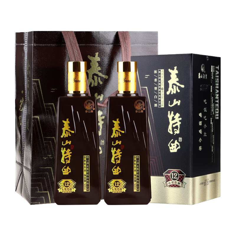 泰山牌泰山特曲 山东鲁酒 52度小窖佳酿12 浓香型白酒 500ml*2瓶 两支装