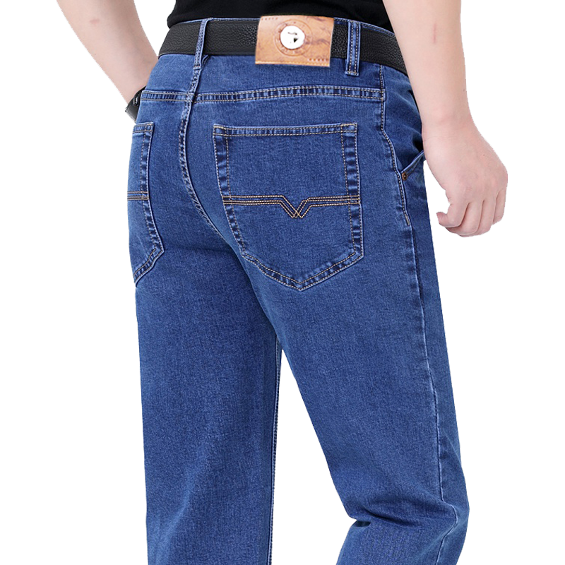 AEMAPE\/苹果牛仔裤男裤子宽松 弹力中年商务休闲直筒裤 棉弹混纺高腰深档舒适男士品牌长裤 蓝色 34码