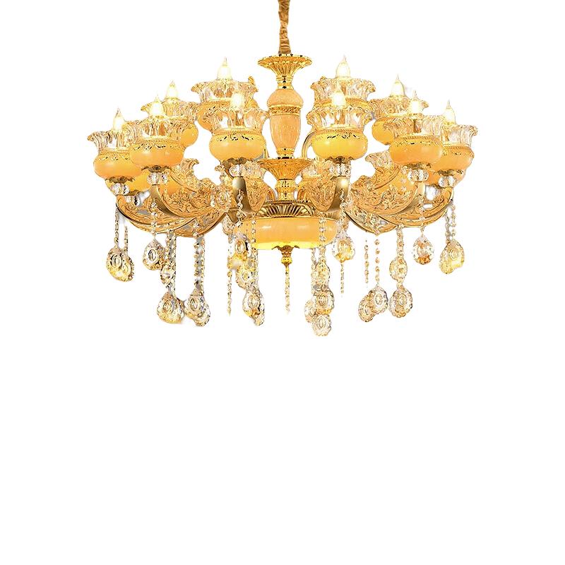 羽良欧式别墅复式楼大吊灯天然玉石楼中楼中空大厅奢华客厅水晶灯灯具 15头10+5-三色光源