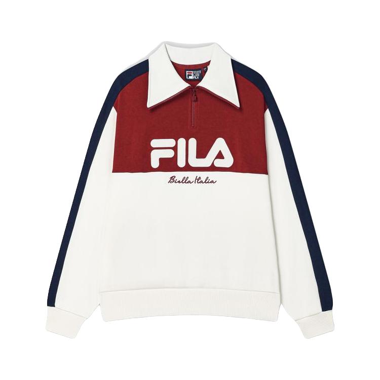 FILA 女装时尚休闲运动卫衣女士宽松简约翻领撞色百搭针织长袖上衣