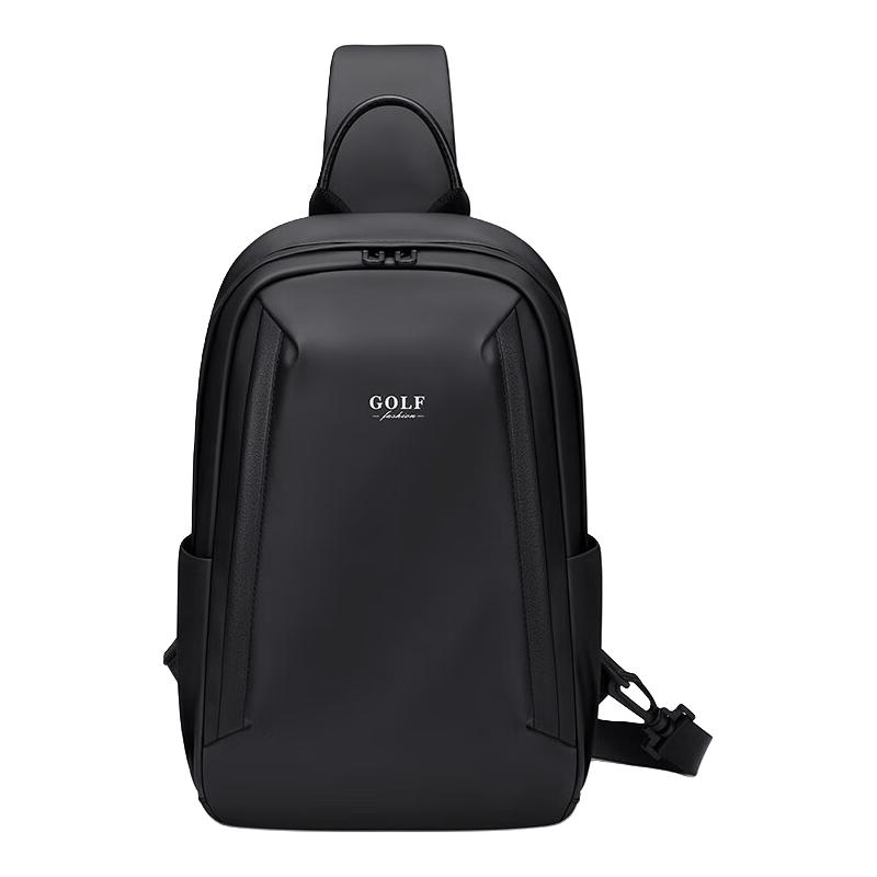 GOLF 高尔夫 MADAM胸包男士轻便运动背包百搭斜挎包男款大容量单肩包休闲iPad电脑包 黑色