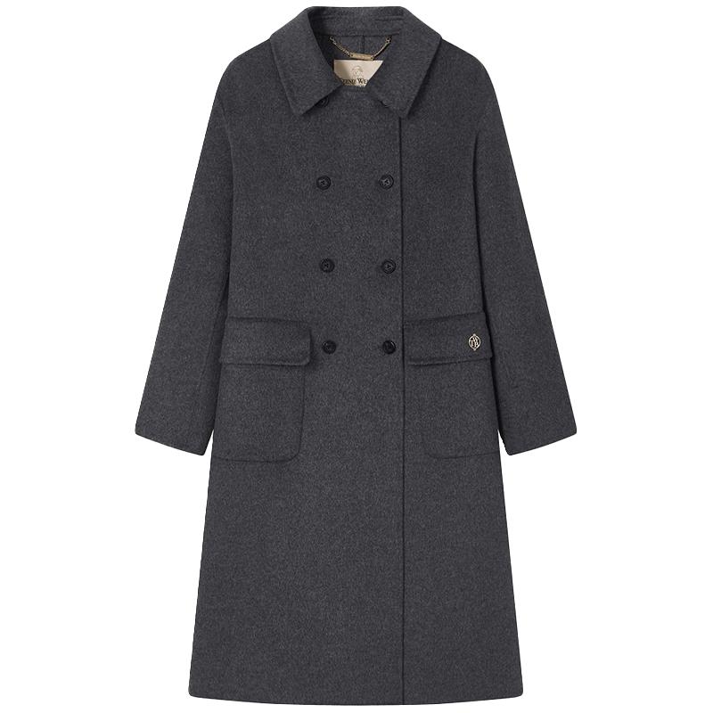 Teenie Weenie 女式大衣【澳毛】小熊女装简约冬装长款翻领双面毛呢大衣外套