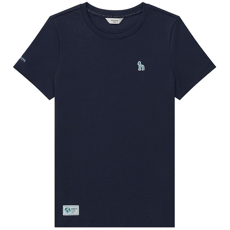 Hazzys哈吉斯纯色短袖T恤衫女夏季新款纯棉圆领体恤休闲简约上衣