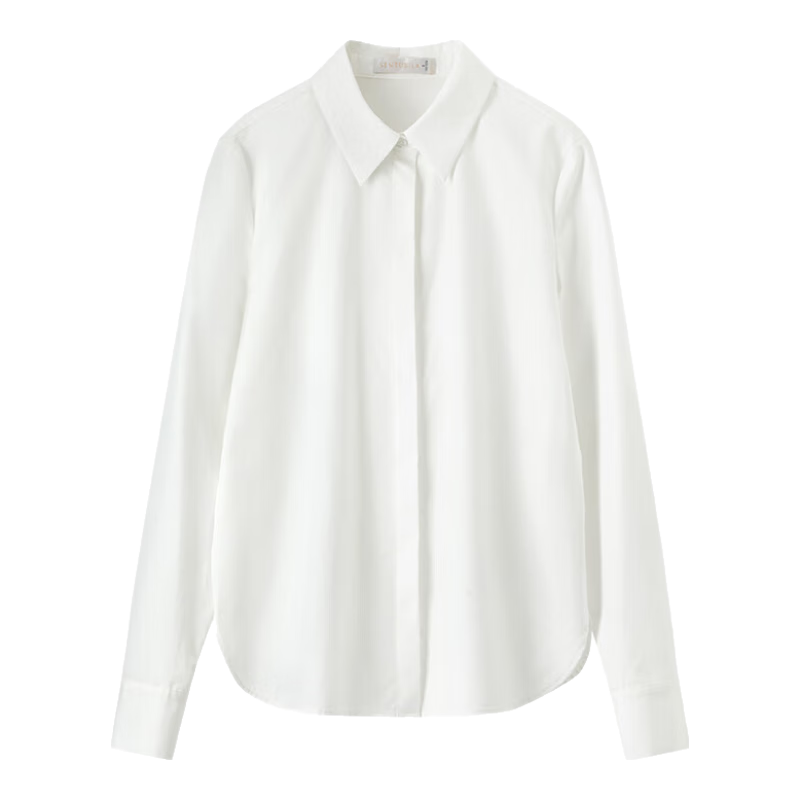 尚都比拉白色衬衫女长袖秋冬职业正装面试衬衣宽松显瘦上衣 米白色