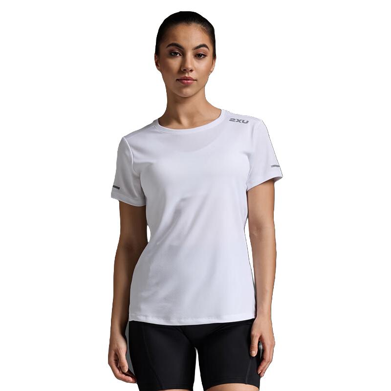 2XU Aero系列 夏季女士跑步圆领运动t恤吸汗透气速干衣短袖上衣 白/银反光 M