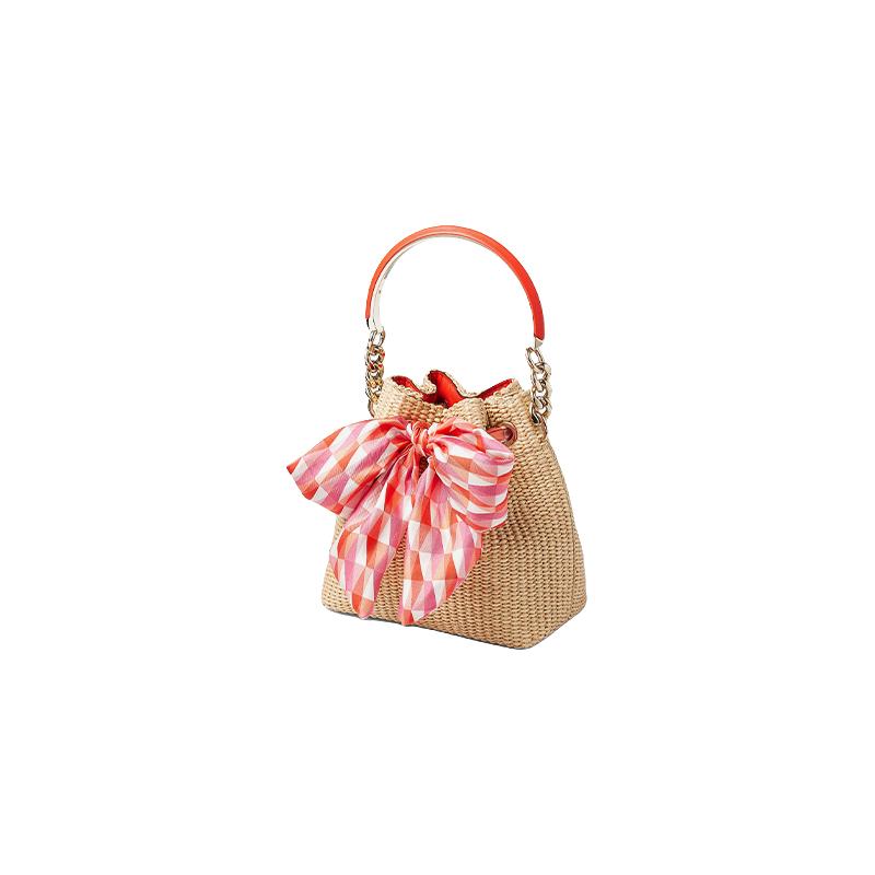 JIMMY CHOO 周仰杰 BON BON系列 女士手提包 J000166592 自然色/椒红色/糖粉色混色/浅金色 小号