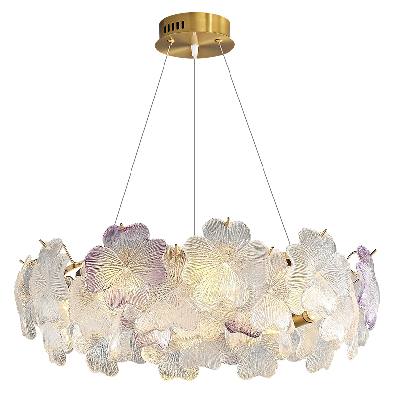 帕莎客厅吊灯2024年法式轻奢卧室餐厅设计师浪漫花朵玻璃灯具 罗兰紫 单圈50cm-三色变光
