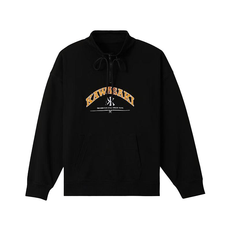 Kawasaki卫衣男款秋冬套头拉链时尚百搭刺绣立领运动上衣 卫衣-黑色 M