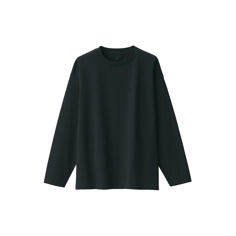 无印良品（無印良品 MUJI）Labo 男女通用 天竺织 圆领长袖T恤 无性别男款女款BF194A3A 黑色 M(170/88A)
