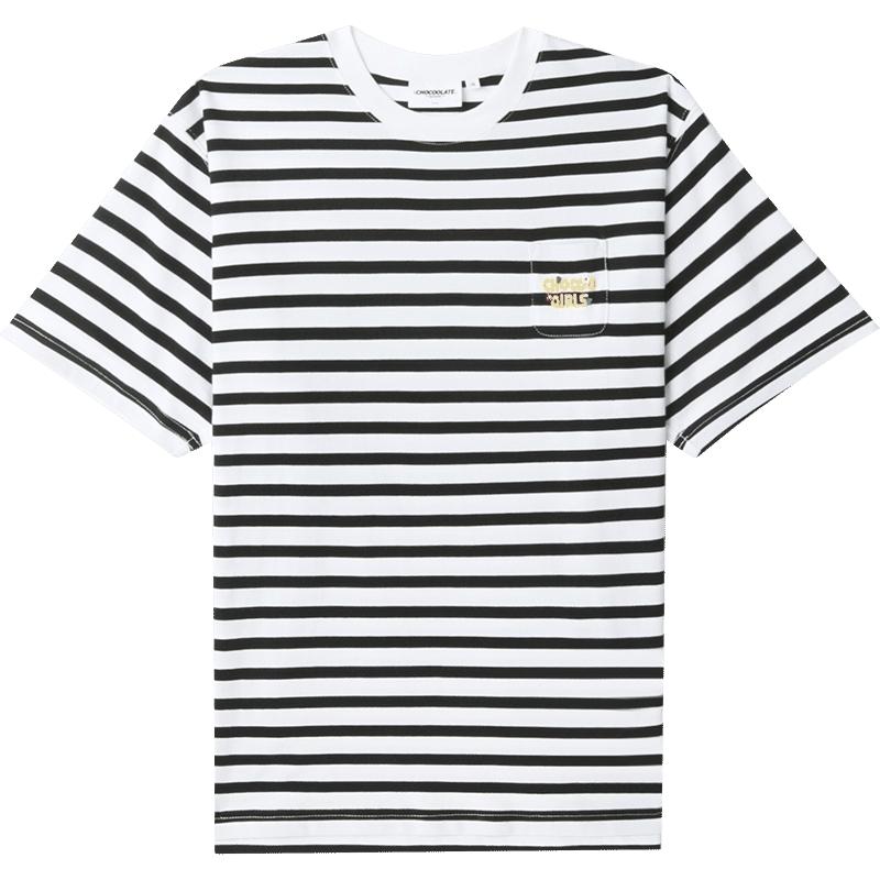 it :CHOCOOLATE女装条纹短袖T恤季时尚宽松半袖1808AUK