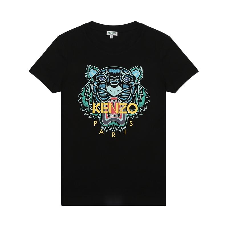 KENZO 凯卓 THE TIGER虎头系列女士棉质圆领印花短袖T恤FA52TS7214YB 黑色S