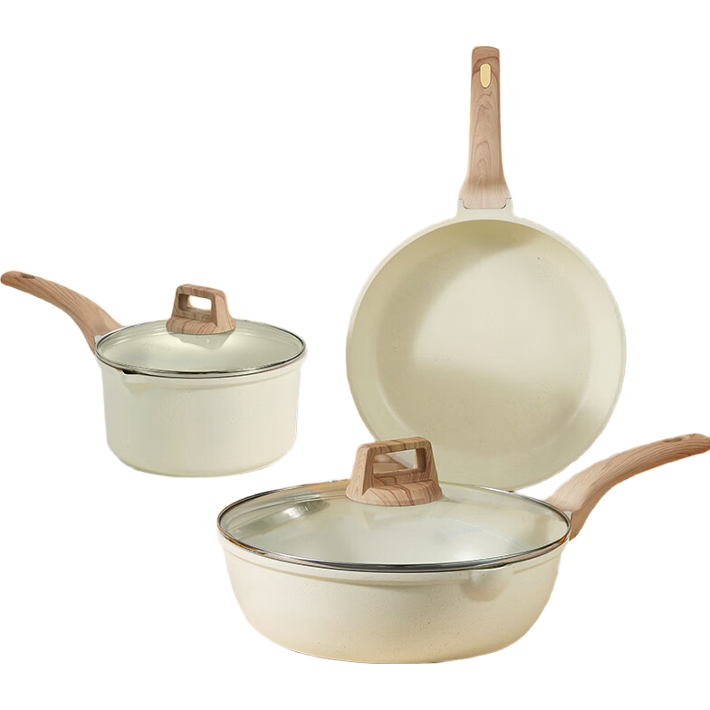 卡罗特锅具套装不粘锅麦饭石全套家用电燃通用厨具煎锅炒锅奶锅三件套