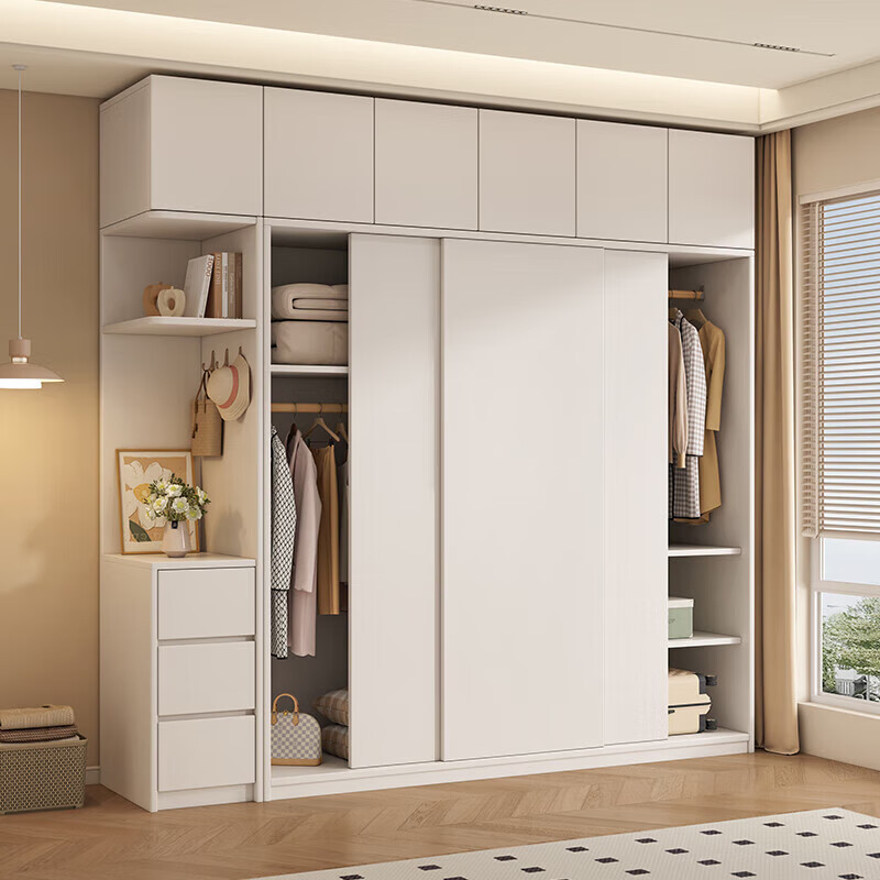 白浅ENF级 衣柜卧室推拉门出租房简约大衣柜纯实木多功能组合 【两门】主柜120*180*50