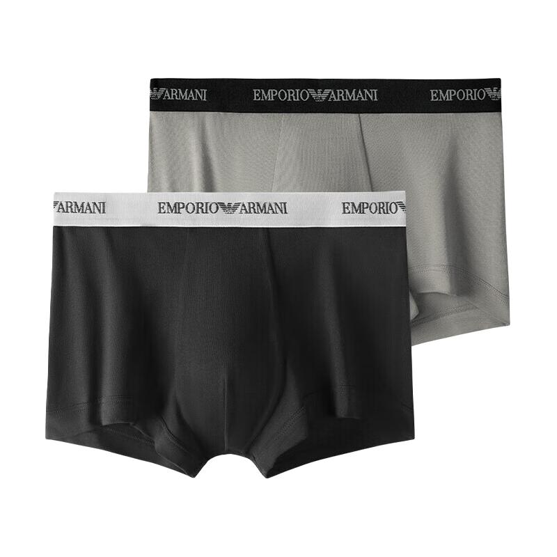 安普里奥·阿玛尼（Emporio Armani）mani EA 阿玛尼 男士平角内裤 2条装 11送礼男女朋友礼物情人节 黑灰 L