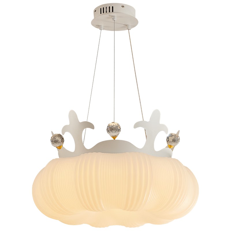 灯宴卧室吊灯主卧温馨浪漫皇冠装饰灯现代简约创意南瓜奶油风房间吊灯 白色50三色光