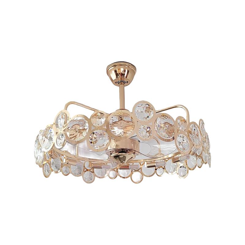 羽良北欧创意风扇灯客厅灯轻奢水晶吊扇灯卧室餐书房家用电扇一体灯 金色80*50cm-三色光源