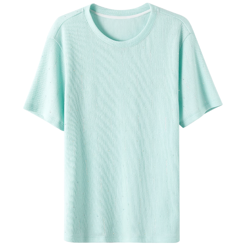 欧莎（OSA）薄款凉感针织短袖T恤女士2023新款正肩显瘦上衣体恤 冰蓝色 XL