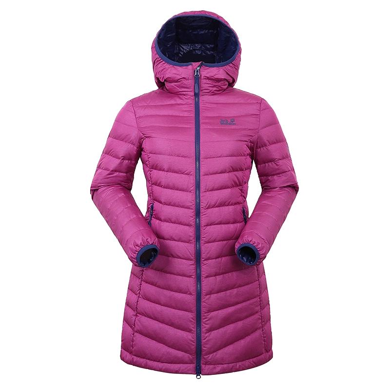 Jack Wolfskin狼爪羽绒服女 长款 秋冬保暖白鹅绒750蓬5012881 玫瑰粉2047 女装S码165/88A（充绒量105g）