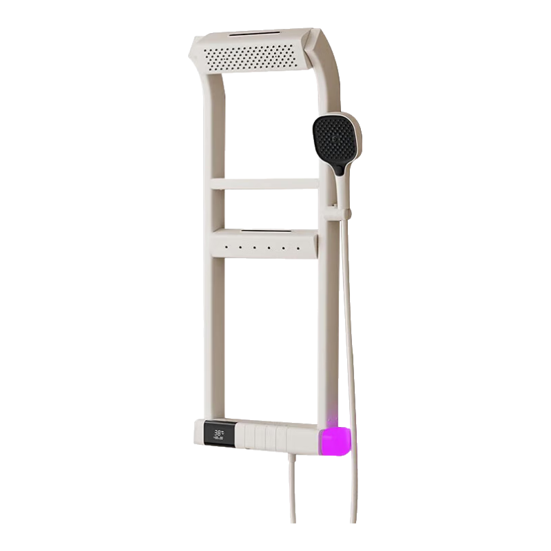 苏泊尔（SUPOR）淋浴花洒套装家用增压哥斯拉多功能置物架数显氛围灯钢琴键全套 【哥斯拉  奶白】有数显氛围灯