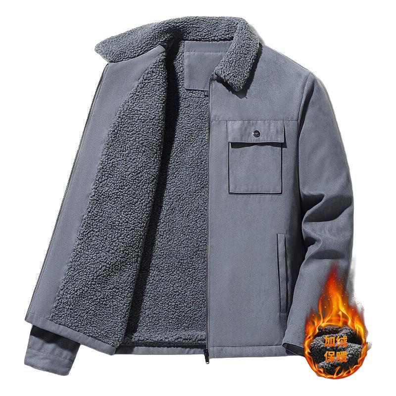 ROMON 罗蒙 2023新款麂皮绒棉衣男翻领百搭潮流防寒保暖棉服外套男