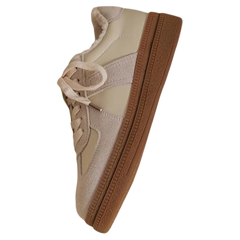 真皮德训鞋女加绒2025秋冬毛毛棉鞋防滑厚底复古运动休闲板鞋