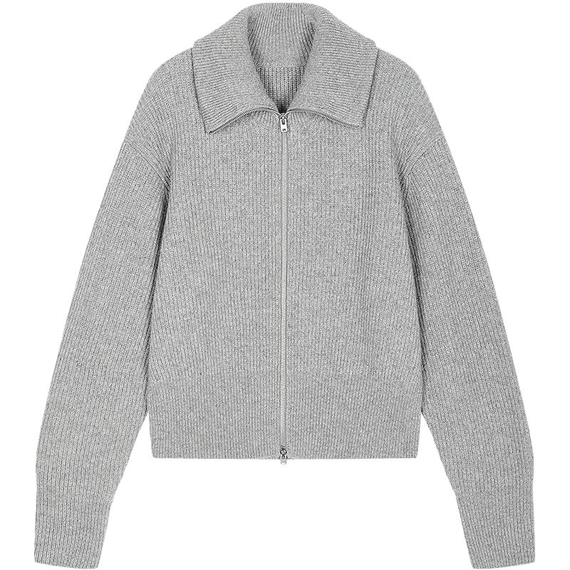 /江南布衣25冬毛针织衫宽松大翻领开衫5X0310250 073/杂烟灰 L