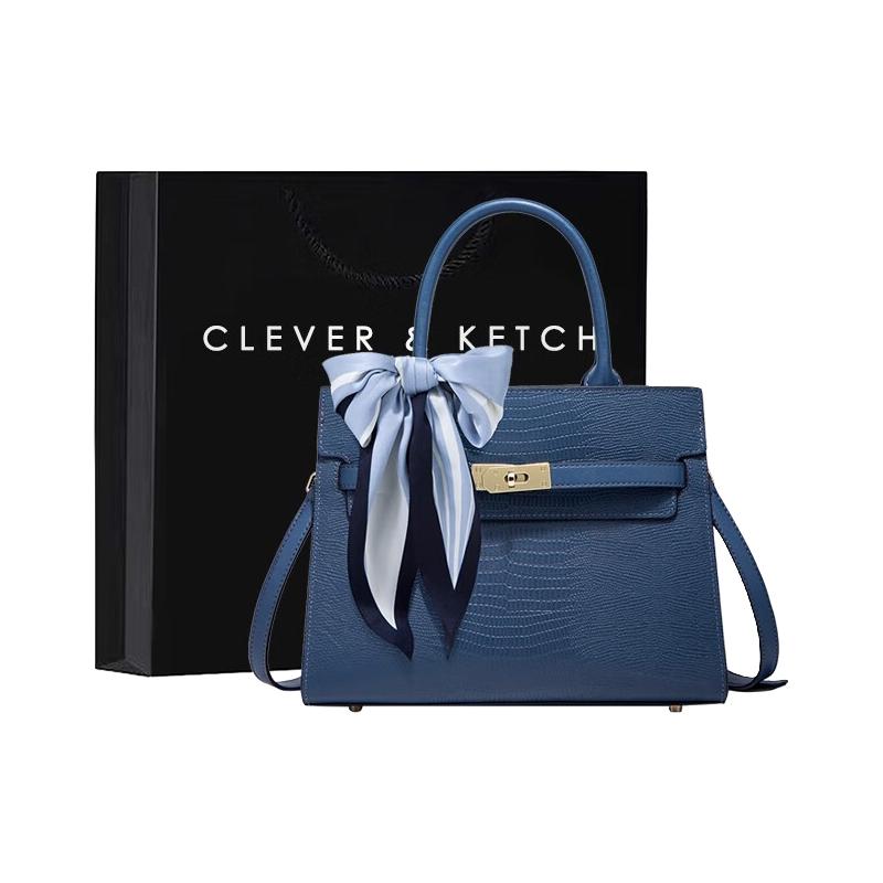 CLEVER & KETCH轻奢女包包2023时尚包手提包单肩包斜挎包三八妇女节 蓝色