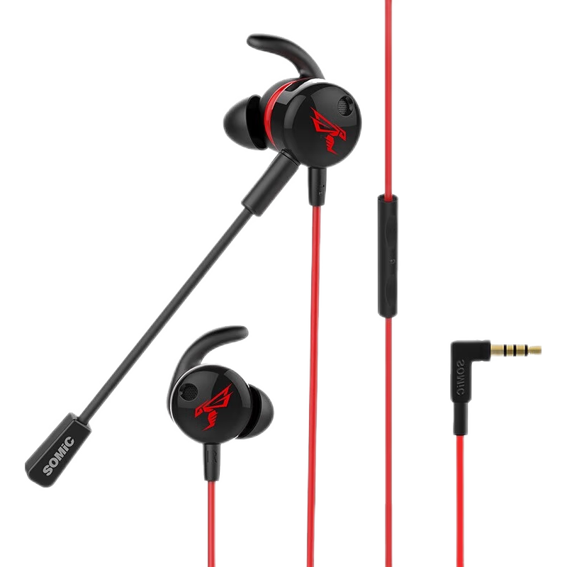 SOMiC 硕美科 G618i吃鸡听声辨位耳机入耳式电脑手机通用台式笔记本电竞游戏耳麦带麦插拔话筒 黑红色3.5mm