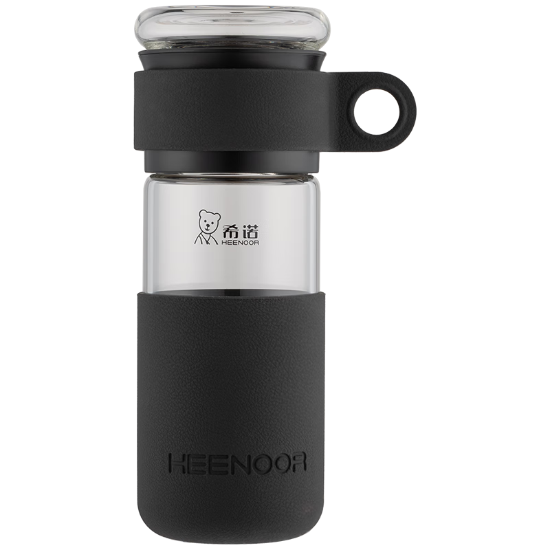 希诺（HEENOOR）玻璃杯茶水分离泡茶杯子男办公车载水杯便携随手杯 经典黑 460mL
