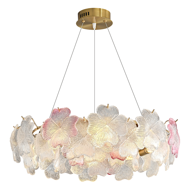 帕莎客厅吊灯2024年法式轻奢卧室餐厅设计师浪漫花朵玻璃灯具 樱花粉 单圈60cm-三色变光