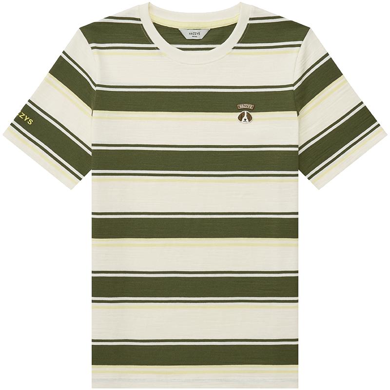 哈吉斯（HAZZYS）女装 2024夏季女士宽松条纹圆领T恤衫女ASTSE0BBE58 卡其色KK 165/88A 40
