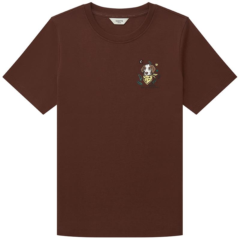哈吉斯（HAZZYS）女装 2024夏季女士印花图案休闲T恤衫女ASTSE0BBE57 棕色BW 160/84A 38
