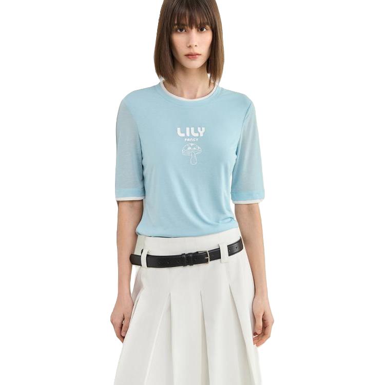 丽丽 LILYt恤女24夏时髦运动风假两件趣味时尚印花舒适百搭t恤上衣女